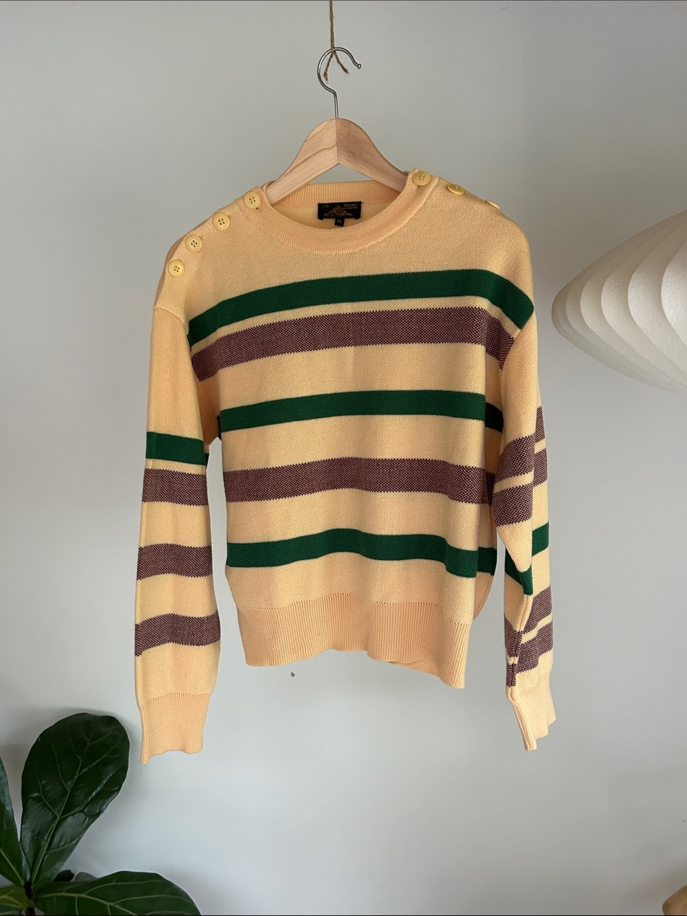 Le Mont St Michel Striped Crewneck Button-Shoulder Sweater